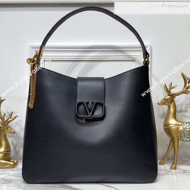 Valentino Grained Leather VLogo Hobo Bag Black 2019 (XYD-9090918)
