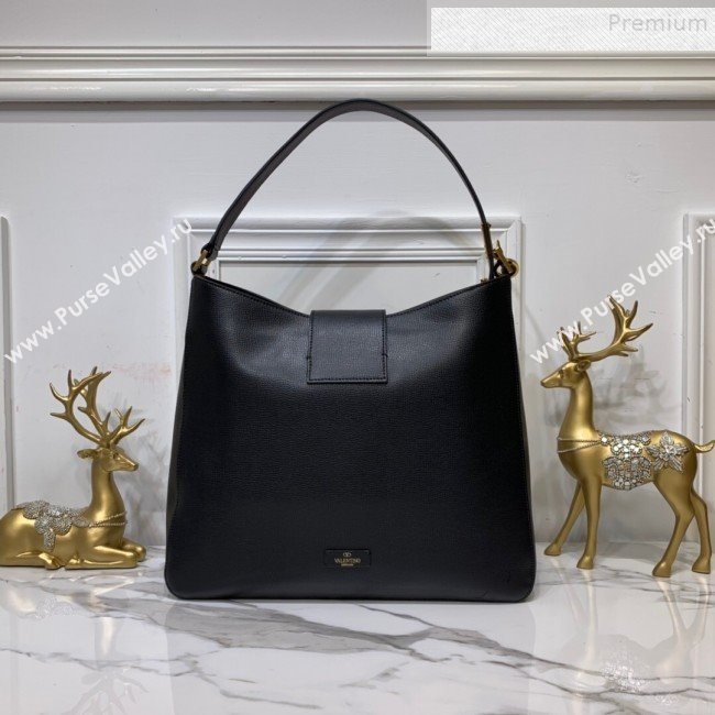 Valentino Grained Leather VLogo Hobo Bag Black 2019 (XYD-9090918)