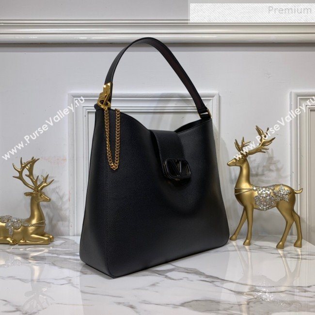 Valentino Grained Leather VLogo Hobo Bag Black 2019 (XYD-9090918)