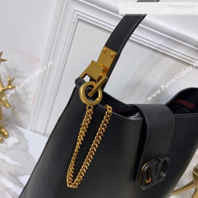 Valentino Grained Leather VLogo Hobo Bag Black 2019 (XYD-9090918)