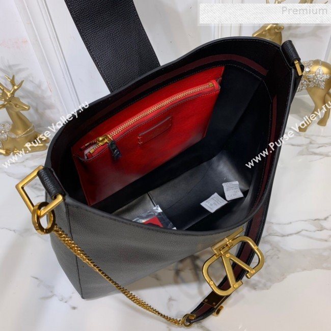 Valentino Grained Leather VLogo Hobo Bag Black 2019 (XYD-9090918)