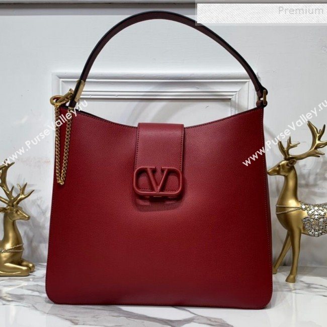 Valentino Grained Leather VLogo Hobo Bag Red 2019 (XYD-9090919)