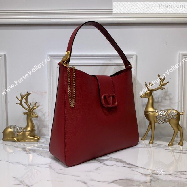 Valentino Grained Leather VLogo Hobo Bag Red 2019 (XYD-9090919)