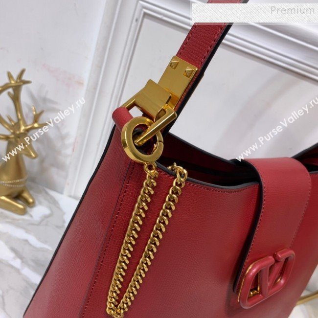 Valentino Grained Leather VLogo Hobo Bag Red 2019 (XYD-9090919)