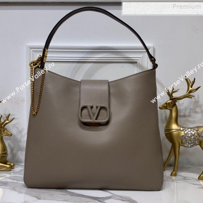 Valentino Grained Leather VLogo Hobo Bag Grey 2019 (XYD-9090920)
