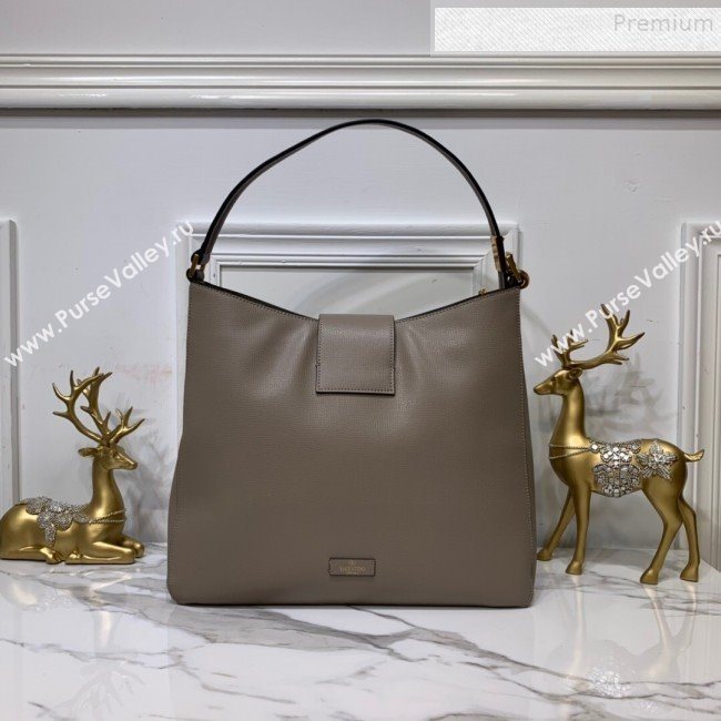 Valentino Grained Leather VLogo Hobo Bag Grey 2019 (XYD-9090920)