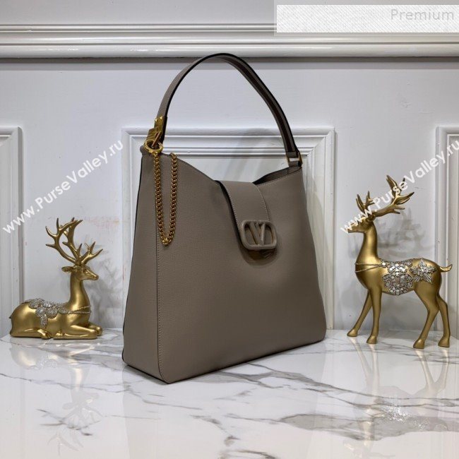 Valentino Grained Leather VLogo Hobo Bag Grey 2019 (XYD-9090920)