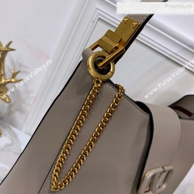 Valentino Grained Leather VLogo Hobo Bag Grey 2019 (XYD-9090920)