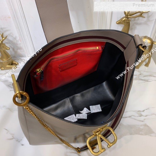 Valentino Grained Leather VLogo Hobo Bag Grey 2019 (XYD-9090920)