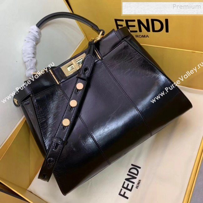 Fendi Peekaboo Iconic Medium Vintage Lambskin Bag Black 2019 (AFEI-9090929)