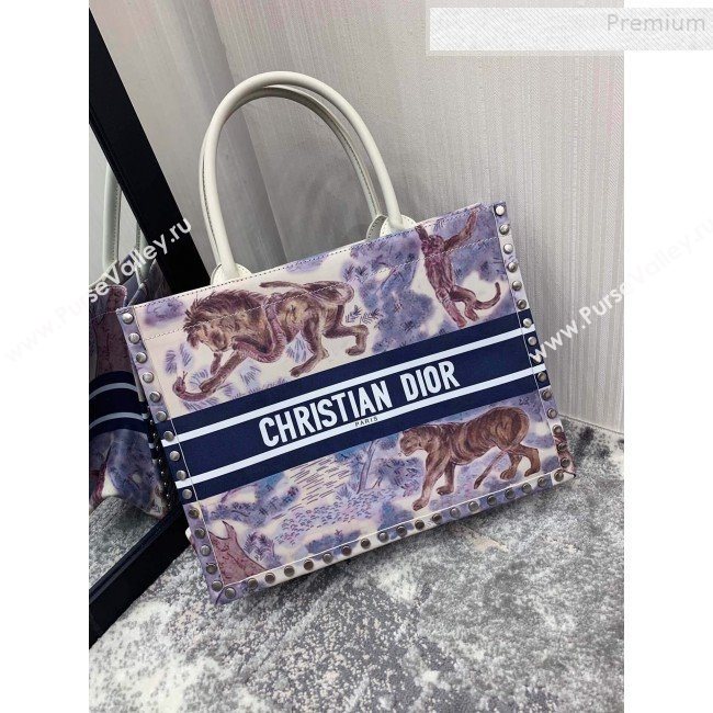 Dior Book Tote Small Bag in Toile de Jouy Pinted Calfskin and Studs 2019 (BINF-9090936)