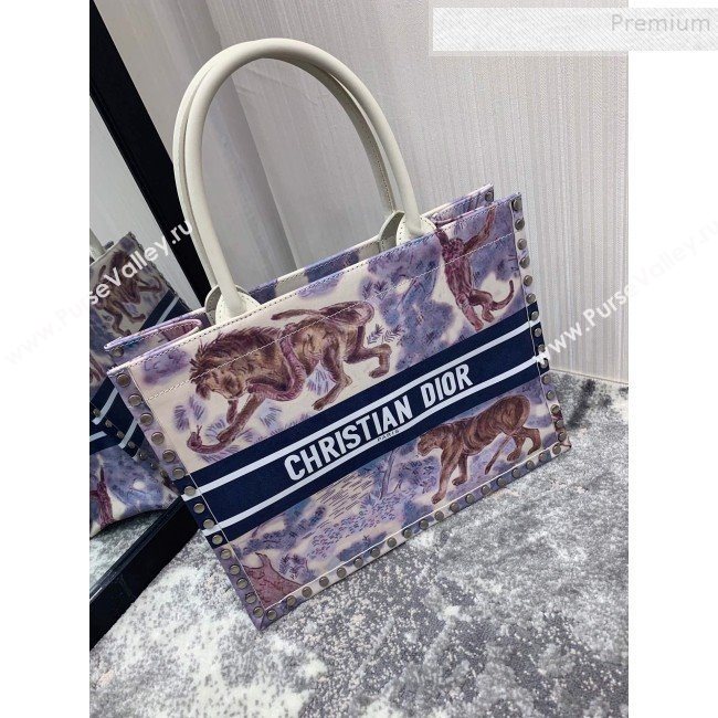 Dior Book Tote Small Bag in Toile de Jouy Pinted Calfskin and Studs 2019 (BINF-9090936)