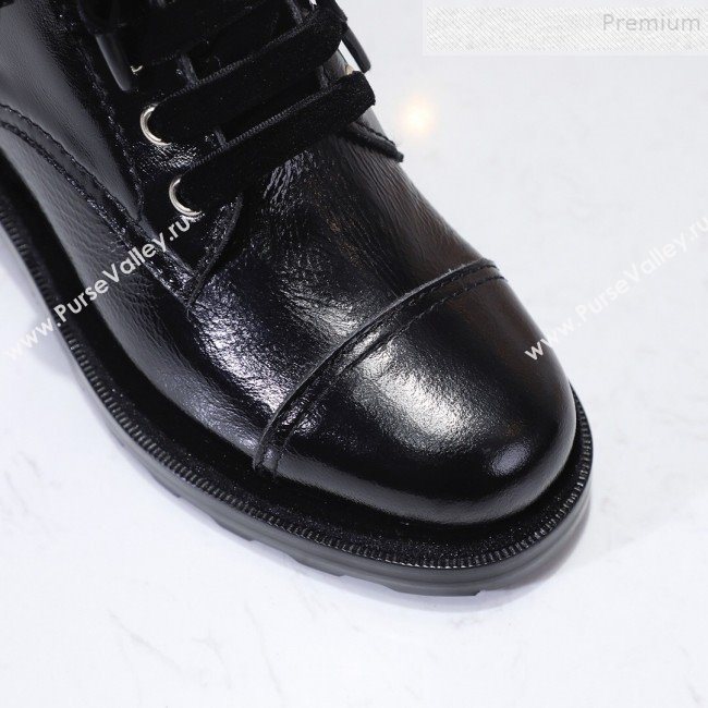 Chanel Vintage Patent Leather Pearl Lace-up Short Boots Black 2019 (DLY-9091119)