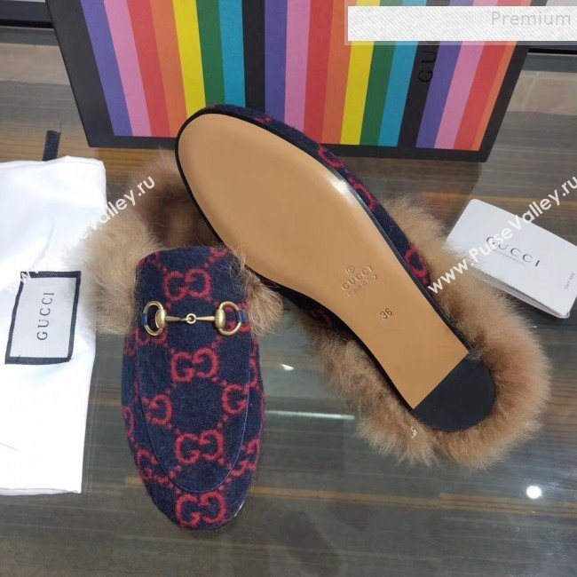 Gucci Princetown GG Woollen Cloth Wool Slipper Blue 2019 (MD-9091145)