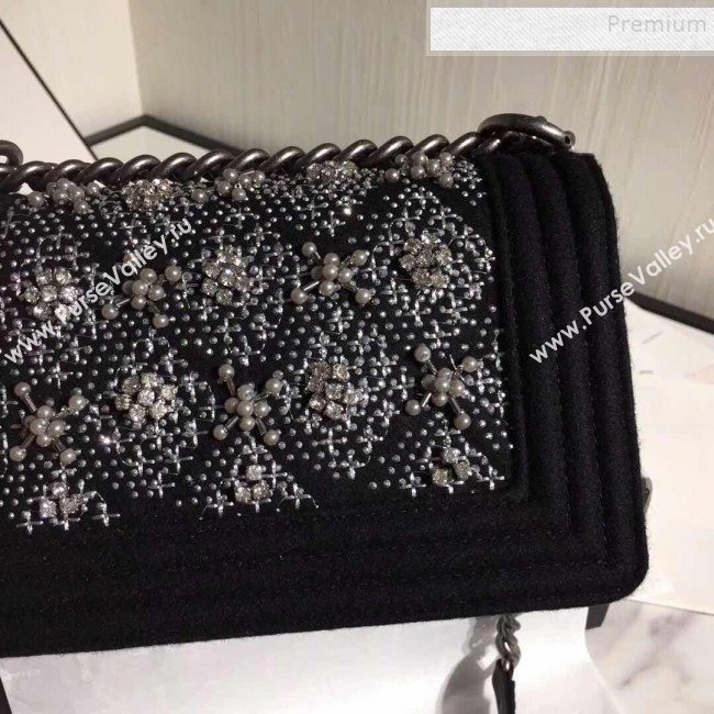 Chanel Wool Crystal Small Boy Flap Bag A67086 Black 2019 (FM-9091712)