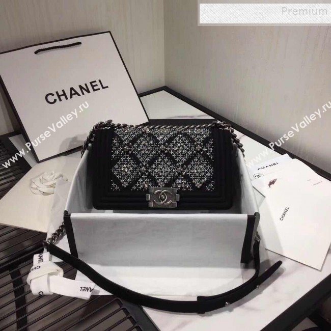 Chanel Wool Crystal Medium Boy Flap Bag A67086 Black 2019 (FM-9091713)
