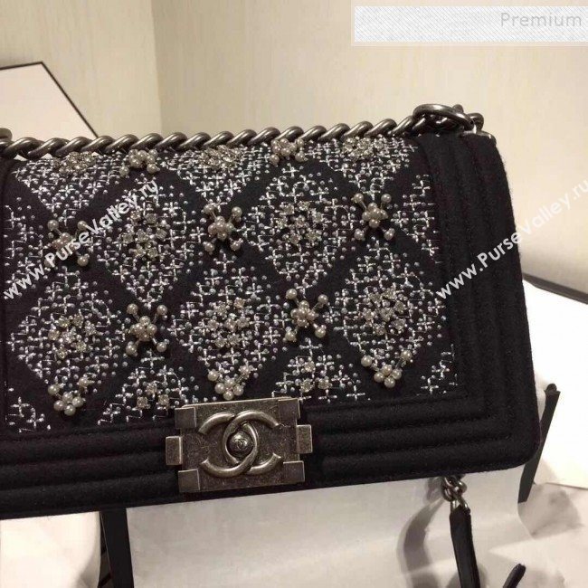 Chanel Wool Crystal Medium Boy Flap Bag A67086 Black 2019 (FM-9091713)