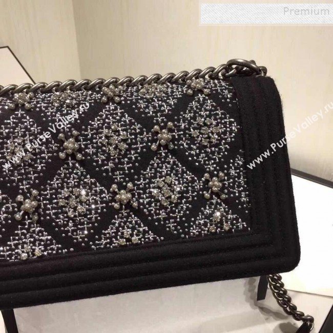 Chanel Wool Crystal Medium Boy Flap Bag A67086 Black 2019 (FM-9091713)
