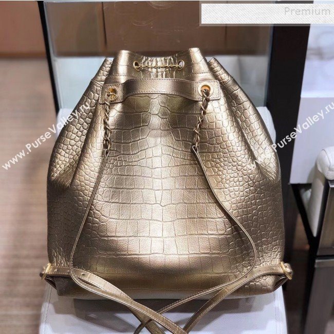 Chanel Metallic Crocodile Embossed Calfskin Large Backpack AS0800 Brass Gold 2019 (SMJD-9091811)