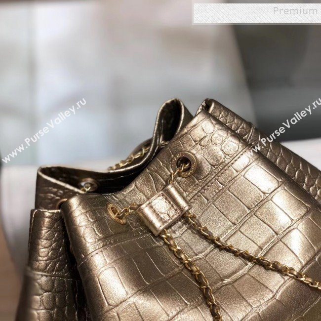 Chanel Metallic Crocodile Embossed Calfskin Large Backpack AS0800 Brass Gold 2019 (SMJD-9091811)