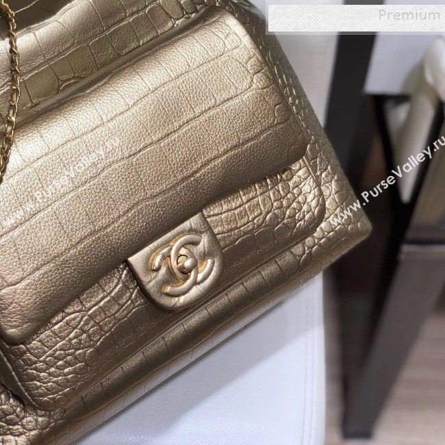 Chanel Metallic Crocodile Embossed Calfskin Large Backpack AS0800 Brass Gold 2019 (SMJD-9091811)