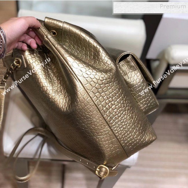 Chanel Metallic Crocodile Embossed Calfskin Large Backpack AS0800 Brass Gold 2019 (SMJD-9091811)