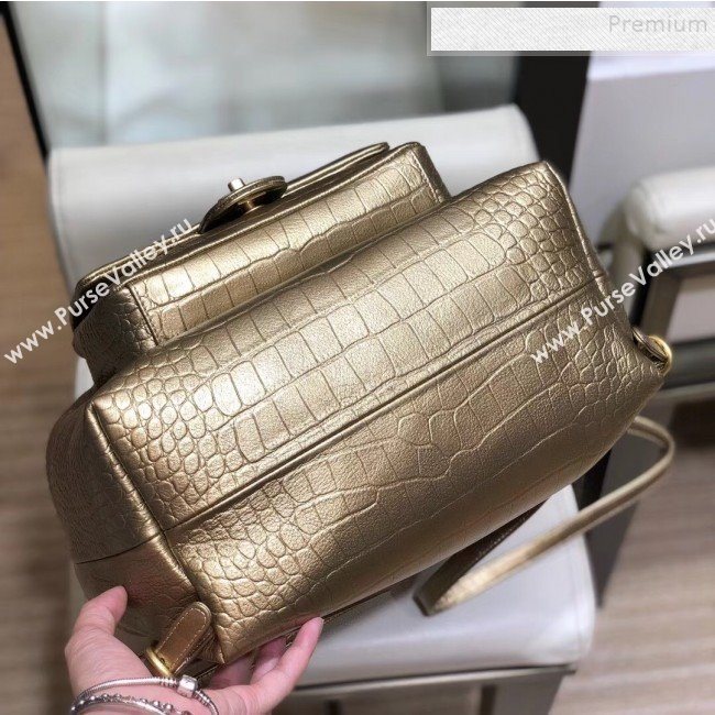 Chanel Metallic Crocodile Embossed Calfskin Large Backpack AS0800 Brass Gold 2019 (SMJD-9091811)