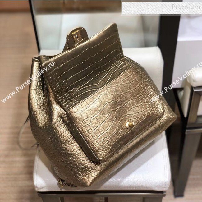 Chanel Metallic Crocodile Embossed Calfskin Large Backpack AS0800 Brass Gold 2019 (SMJD-9091811)