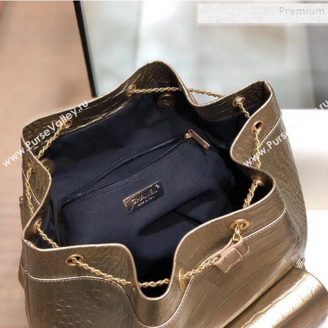 Chanel Metallic Crocodile Embossed Calfskin Large Backpack AS0800 Brass Gold 2019 (SMJD-9091811)