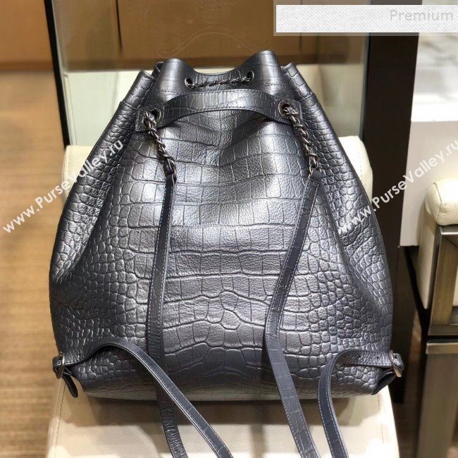 Chanel Metallic Crocodile Embossed Calfskin Large Backpack AS0800 Silver 2019 (SMJD-9091812)