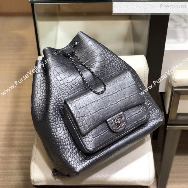 Chanel Metallic Crocodile Embossed Calfskin Large Backpack AS0800 Silver 2019 (SMJD-9091812)