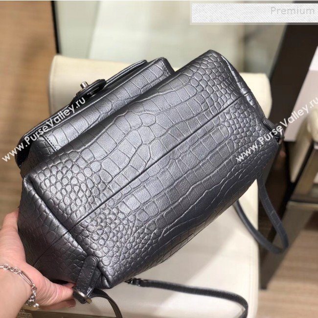 Chanel Metallic Crocodile Embossed Calfskin Large Backpack AS0800 Silver 2019 (SMJD-9091812)