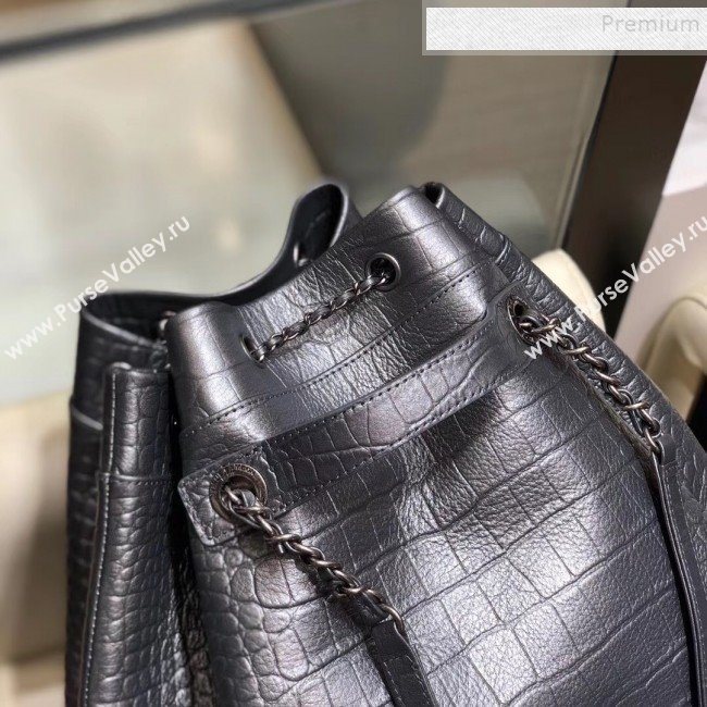 Chanel Metallic Crocodile Embossed Calfskin Large Backpack AS0800 Silver 2019 (SMJD-9091812)