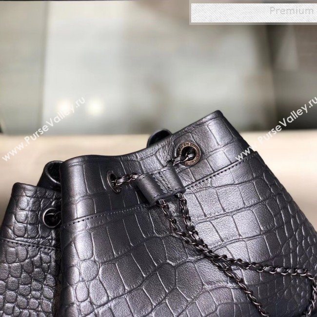Chanel Metallic Crocodile Embossed Calfskin Large Backpack AS0800 Silver 2019 (SMJD-9091812)