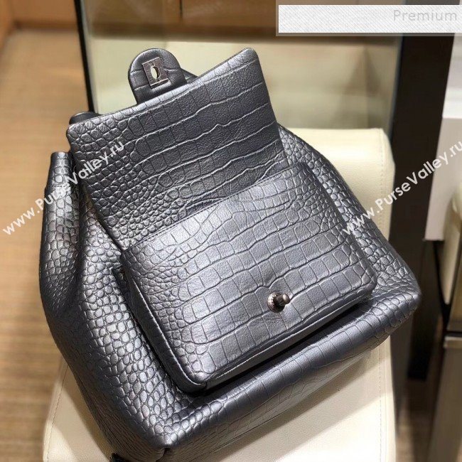Chanel Metallic Crocodile Embossed Calfskin Large Backpack AS0800 Silver 2019 (SMJD-9091812)