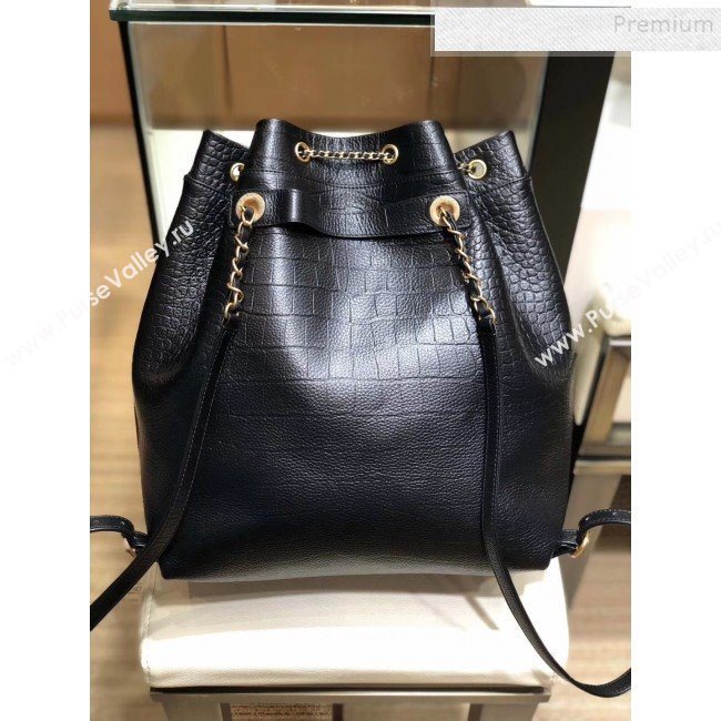 Chanel Metallic Crocodile Embossed Calfskin Large Backpack AS0800 Black 2019 (SMJD-9091813)
