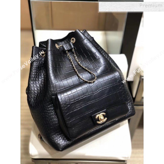 Chanel Metallic Crocodile Embossed Calfskin Large Backpack AS0800 Black 2019 (SMJD-9091813)