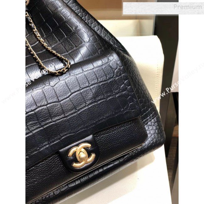 Chanel Metallic Crocodile Embossed Calfskin Large Backpack AS0800 Black 2019 (SMJD-9091813)