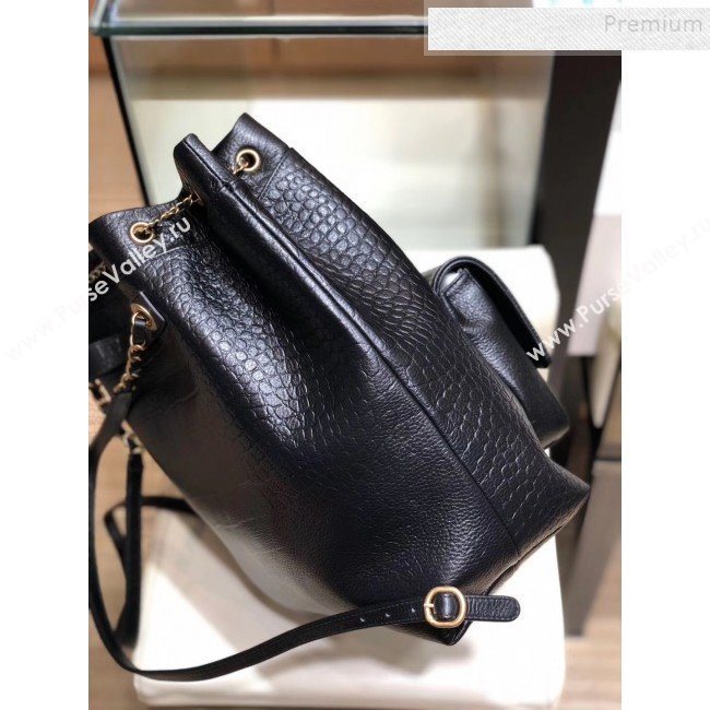 Chanel Metallic Crocodile Embossed Calfskin Large Backpack AS0800 Black 2019 (SMJD-9091813)