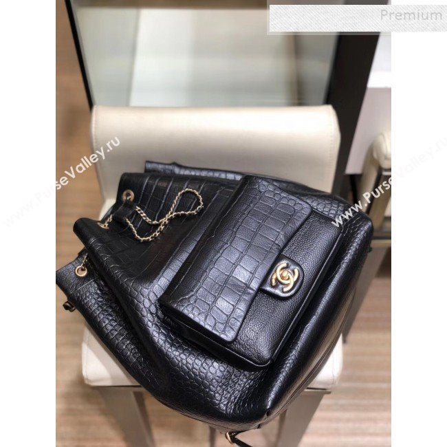 Chanel Metallic Crocodile Embossed Calfskin Large Backpack AS0800 Black 2019 (SMJD-9091813)