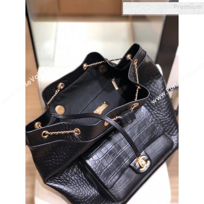 Chanel Metallic Crocodile Embossed Calfskin Large Backpack AS0800 Black 2019 (SMJD-9091813)