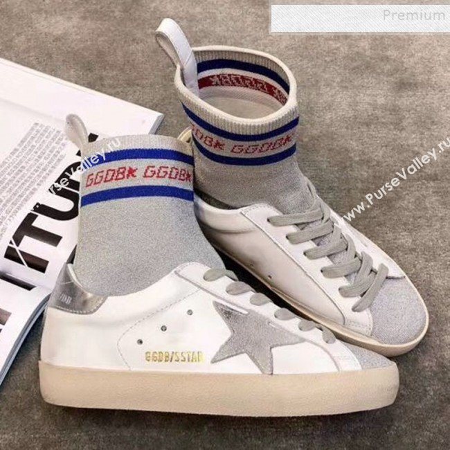 Golden Goose GGDB Calfskin Star Sock Sneaker Boots White/Silver 2019 (JINGC-9091729)
