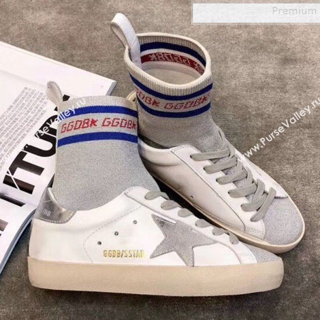 Golden Goose GGDB Calfskin Star Sock Sneaker Boots White/Silver 2019 (JINGC-9091729)