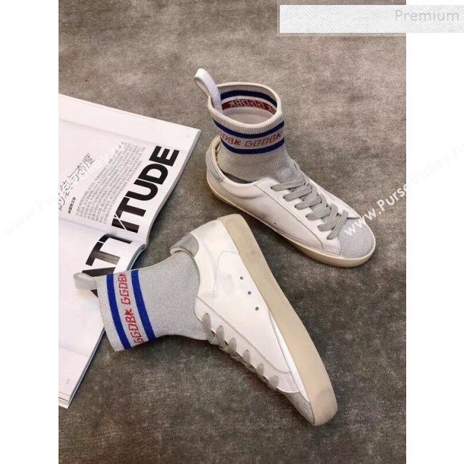 Golden Goose GGDB Calfskin Star Sock Sneaker Boots White/Silver 2019 (JINGC-9091729)