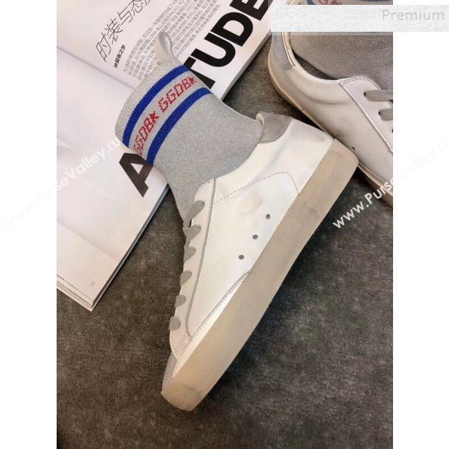 Golden Goose GGDB Calfskin Star Sock Sneaker Boots White/Silver 2019 (JINGC-9091729)