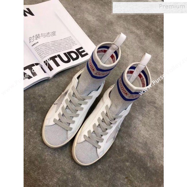 Golden Goose GGDB Calfskin Star Sock Sneaker Boots White/Silver 2019 (JINGC-9091729)