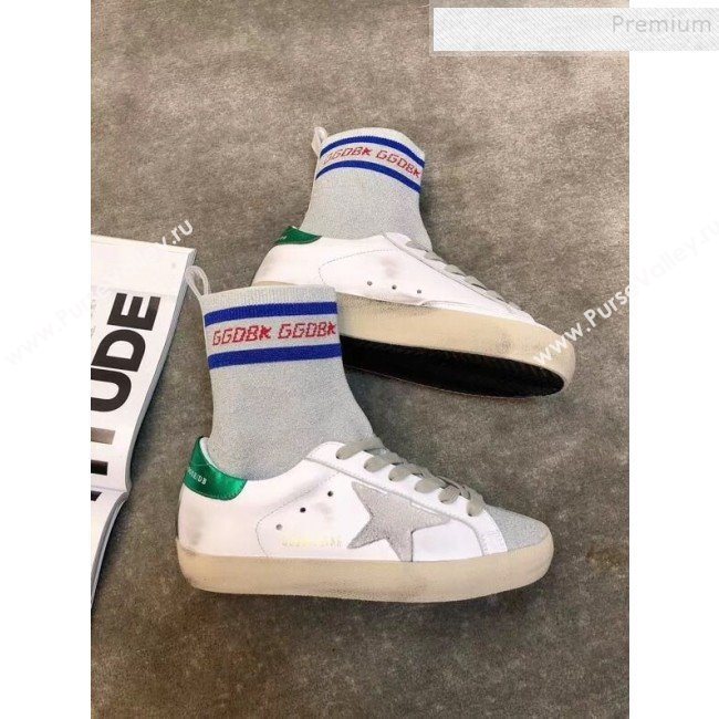 Golden Goose GGDB Calfskin Star Sock Sneaker Boots White/Silver/Green 2019 (JINGC-9091730)