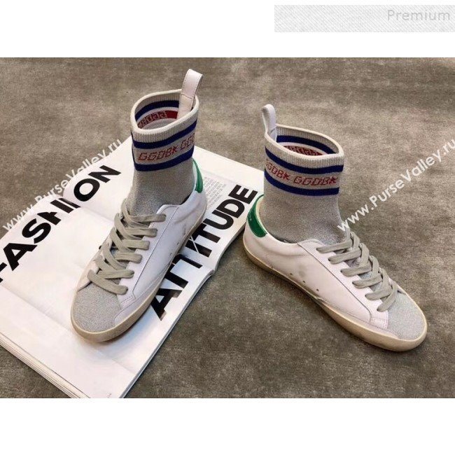 Golden Goose GGDB Calfskin Star Sock Sneaker Boots White/Silver/Green 2019 (JINGC-9091730)