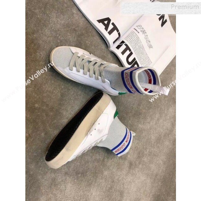 Golden Goose GGDB Calfskin Star Sock Sneaker Boots White/Silver/Green 2019 (JINGC-9091730)