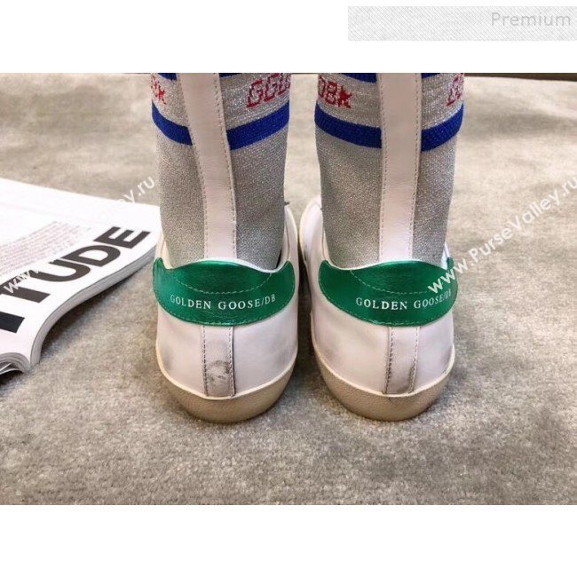 Golden Goose GGDB Calfskin Star Sock Sneaker Boots White/Silver/Green 2019 (JINGC-9091730)